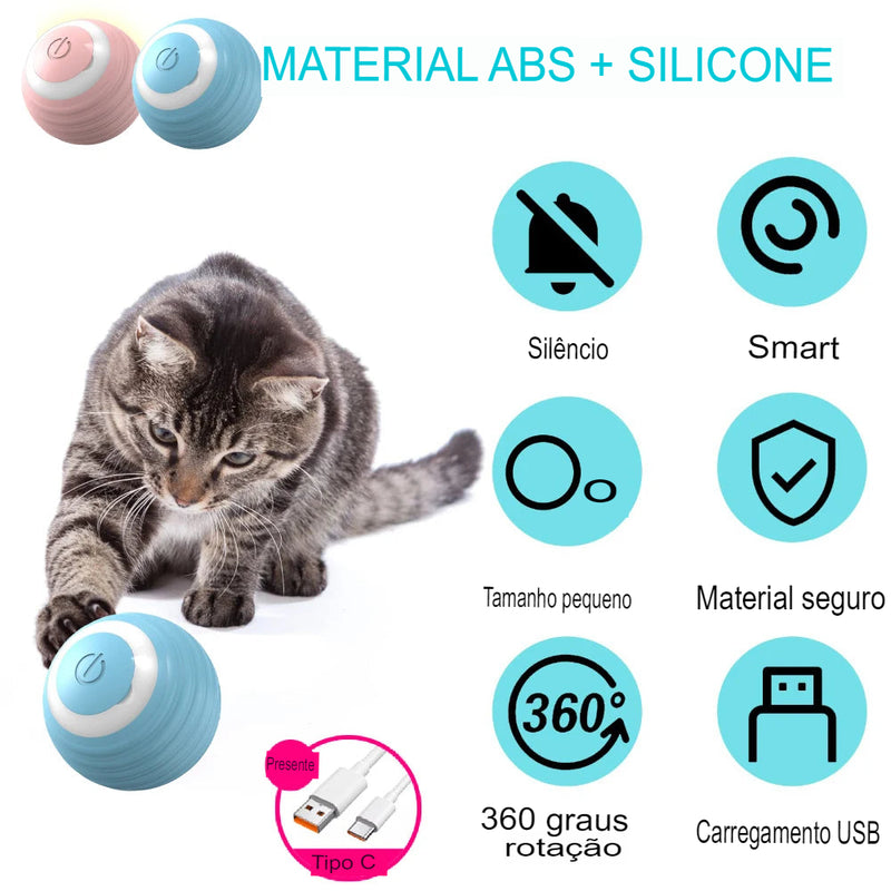 Bola de brinquedo interativa para gatos, bola giratória automática de 360 °, acessórios para brinquedos de gatos com função de carregamento usb, coisas para animais de estimação